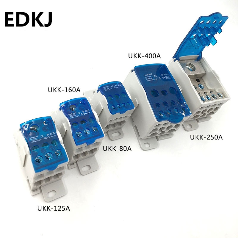 1 pces ukk80a vermelho amarelo azul verde bloco terminal 1 em muitos para fora din trilho caixa de distribuição universal conector de fio elétrico