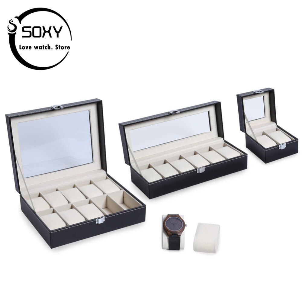 PU Leather Watch Box Case 2 6 10 Grids Holder Organizer for Clock Watches Jewelry Boxes Case Display Relogio