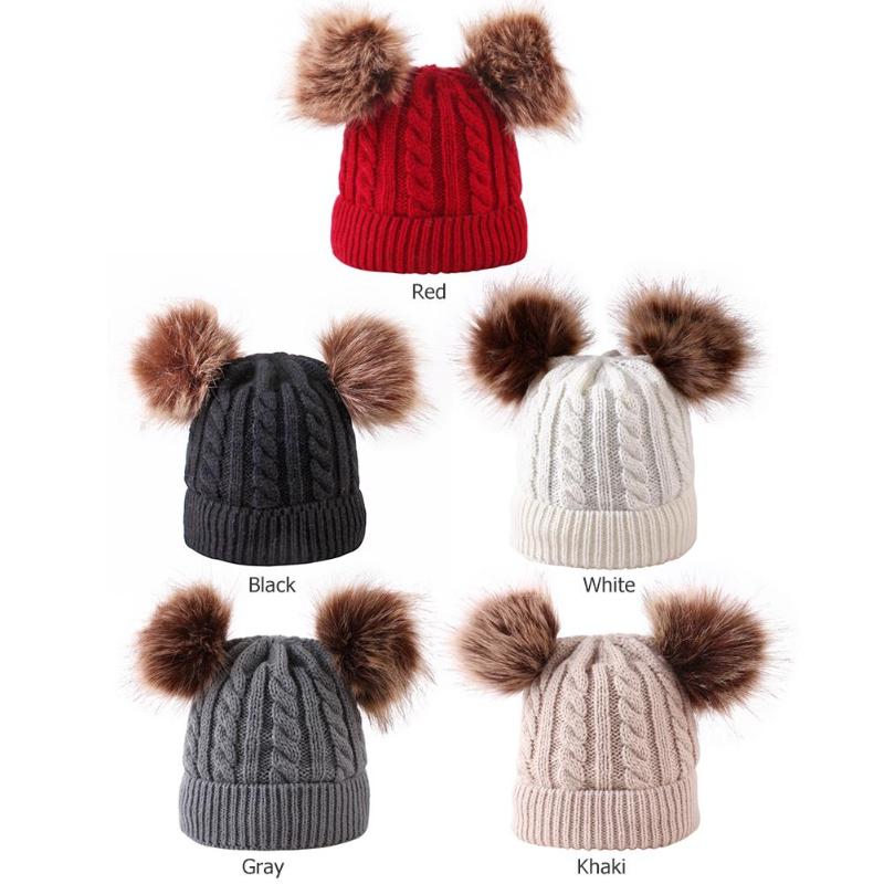 URDIAMOND Winter Hat For Girls Baby Boys Pom Poms Hat Kids Knitted Beanies Thick Baby Hat Infant Toddler Warm Cap