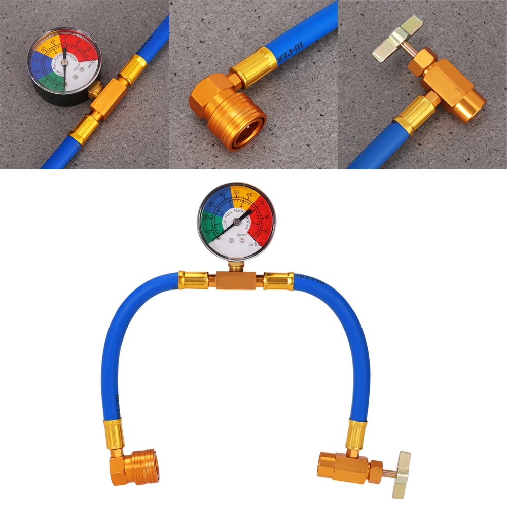Accesorios para aire acondicionado de coche AC R134A, manguera de medición de recarga de refrigerante con indicador con adaptador de calibre