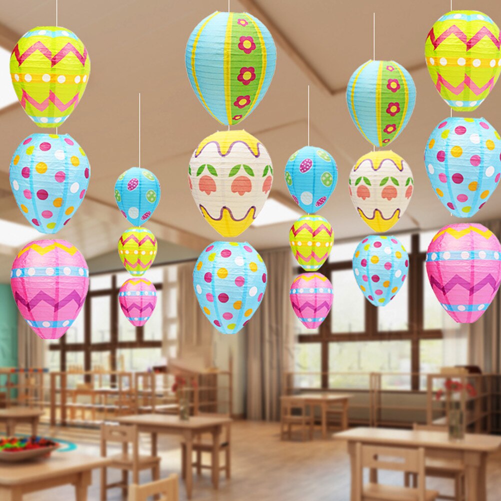 2Pcs Lovely Easter Egg Lanterns Decorative Lanterns Festival Party Paper Lanterns