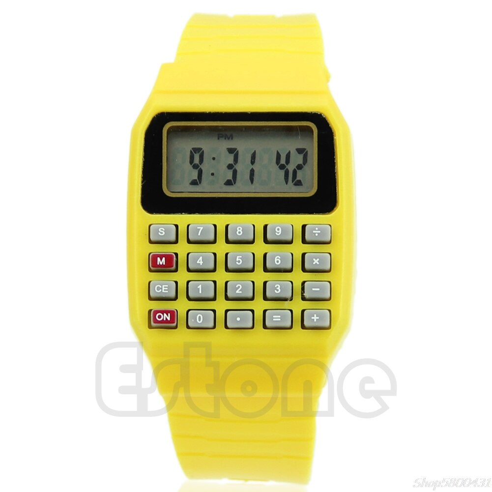 Moda Dei Bambini Del Silicone Data Multi-Purpose Bambini Elettronico Calcolatrice Orologio Da Polso O16 20 Dropshipping: Yellow