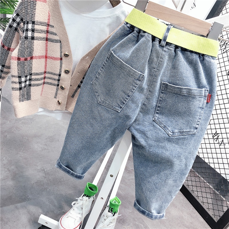 Höst baby boys jeans barn koreanska byxor 2-8 y baby solid elastisk midja elasticitet jeansbyxor för pojke