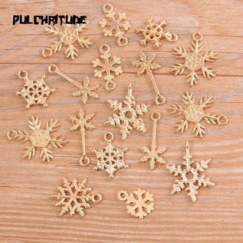 PULCHRITUDE 20pcs Mixed Gold Antiek Zilver Sneeuwvlok Bedels Hangers Voor Sieraden Maken Diy Handgemaakte Sieraden