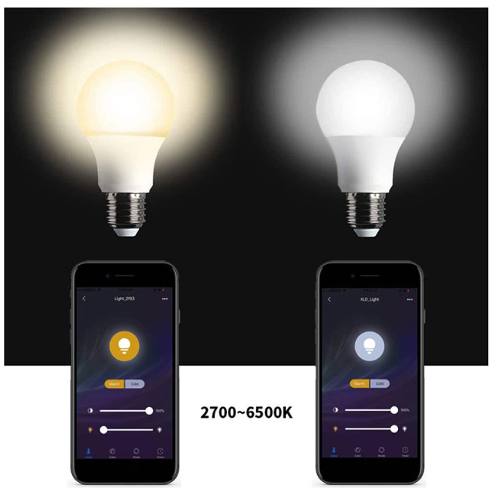 WiFi Smart Light Voice Control Cold And Warm White Double Color E27 Bulb Light Color Temperature Control