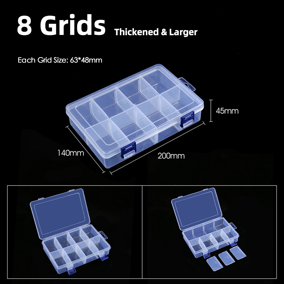 Plastic Storage Box Detachable Divider Organizer Tool Components Kit Grids Case Beads Container Adjustable Jewelry Storage Box: 8 Grids Large