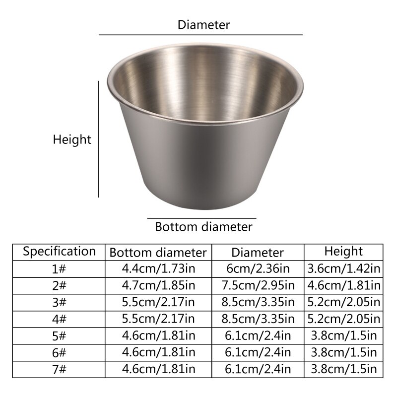 Premium Brushed Stainless Steel Condiment Sauce Cups Spices Pos Liquid Dips Bowl Easy to Use and Clean for Restaurant