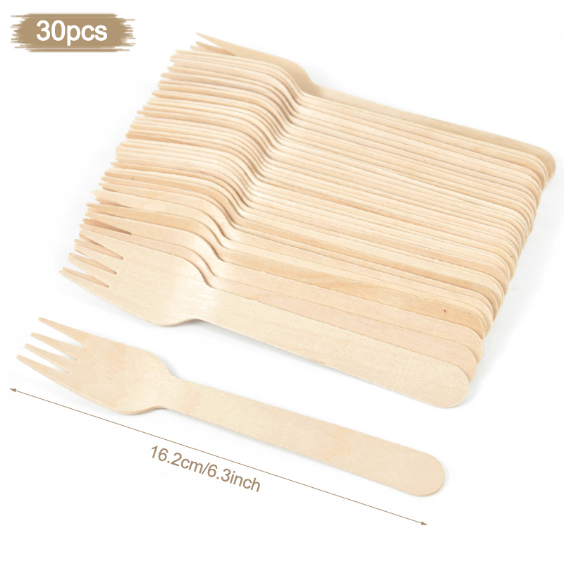 Cuchara de madera desechable, tenedor, cuchillo, juego de cubiertos, vajilla rústica para de cumpleaños y boda, suministros de decoración, cuchara para pastel y postre: plum