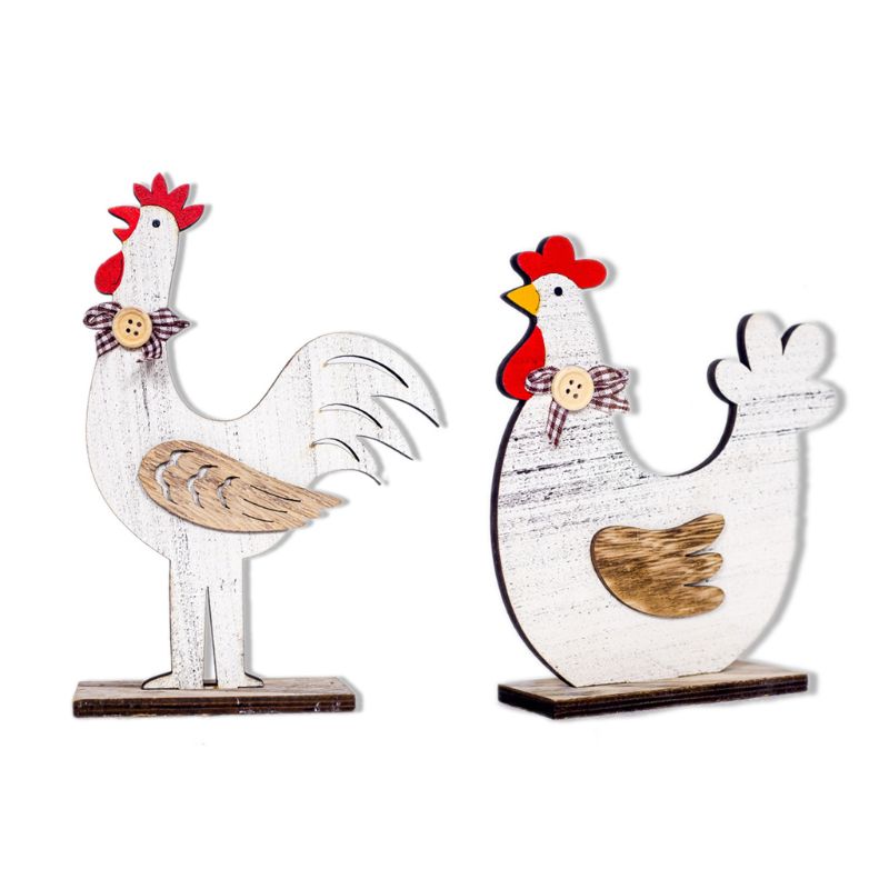 Wooden Rooster Hen Shape Chicken Easter Egg Crafts Decorative Ornament G32A