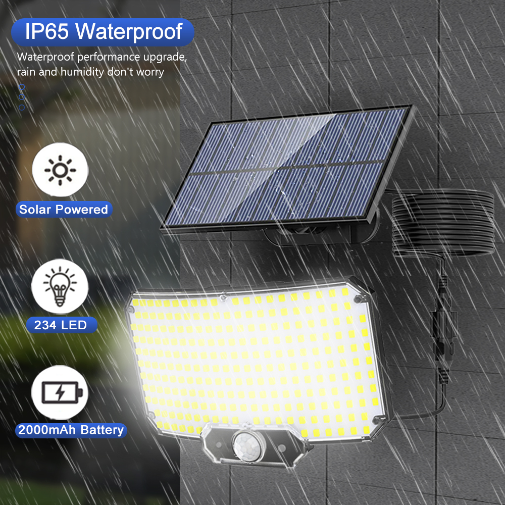 Zonne-verlichting 234 LED-beveiligingsverlichting op zonne-energie Buitentuin Bewegingssensor 3 modi Waterdicht Split Solar Flood Wandlampen Garage
