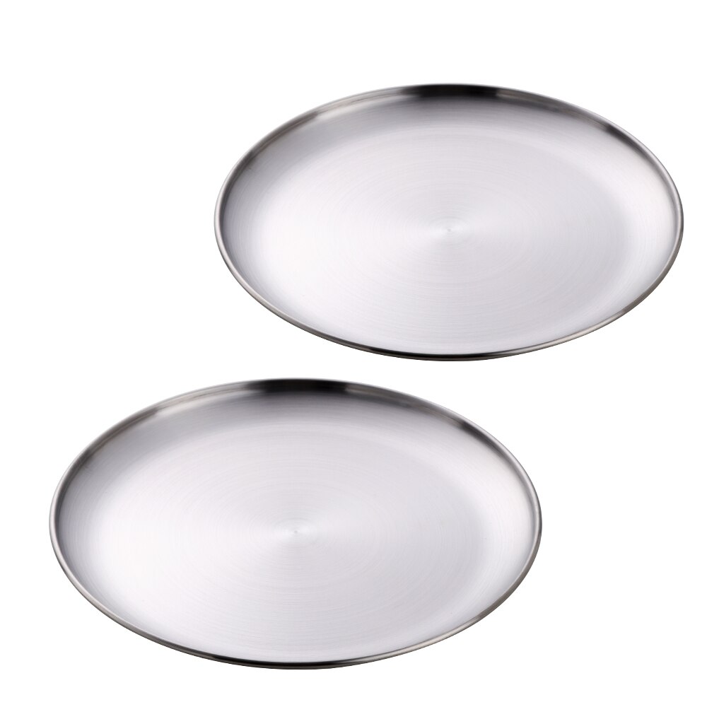 4Colors Stainless Steel Tableware Dinner Plate Food Container Salad Dessert Fruit Services Dish Western Steak Round Dessert Tray: 2silver