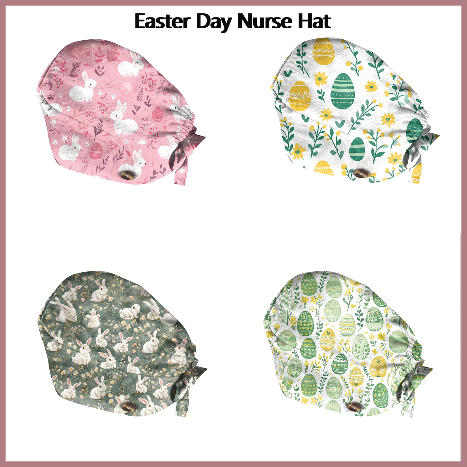 Gorros exfoliantes de Pascua con estampado de huevos y conejos, gorro de enfermera, gorro de trabajo para agencia de mascotas, accesorios para enfermeras, suministros de Pascua, gorro clínicos