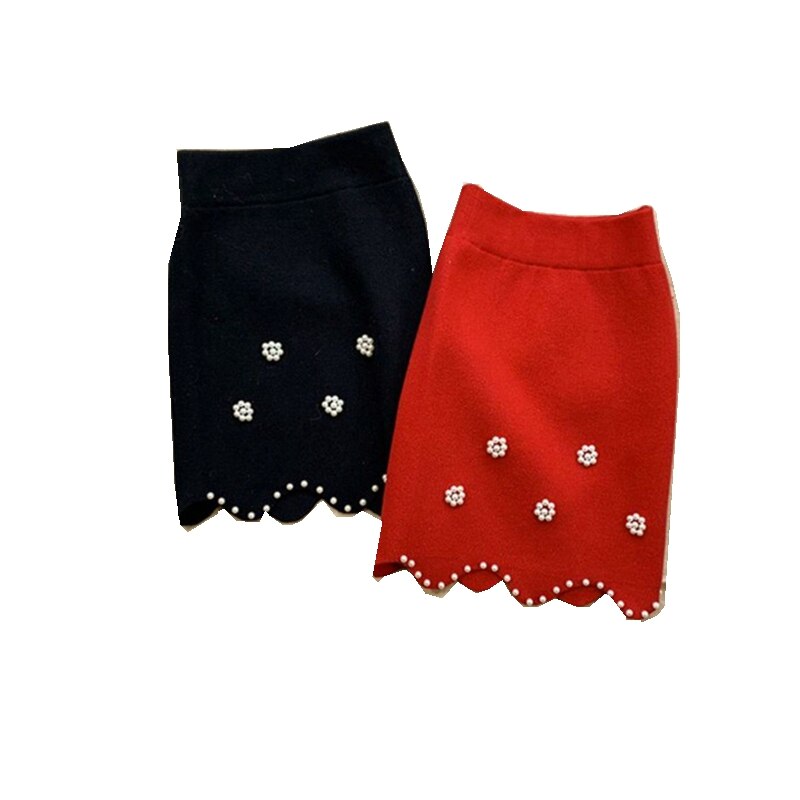 Preppy Spring Autumn Student Girls Knit Skirts Bead Princess Pencil Skirt 5 6 7 8 9 10 11 12 13 14 Year Korean Kids Baby Clothes