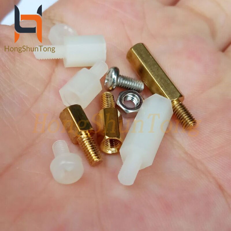 180pcs/set M3 Nylon and Brass White Male-Female M-F Stainless Steel Screws Nut Assortment Box kit set with Plastic Box Hollow