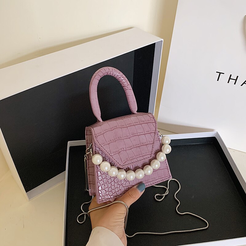 Leren crossbodytassen met stenen patroon voor dames, portemonnees en handtassen, mini-schoudertassen met parelmotief, kleine handtas voor dames