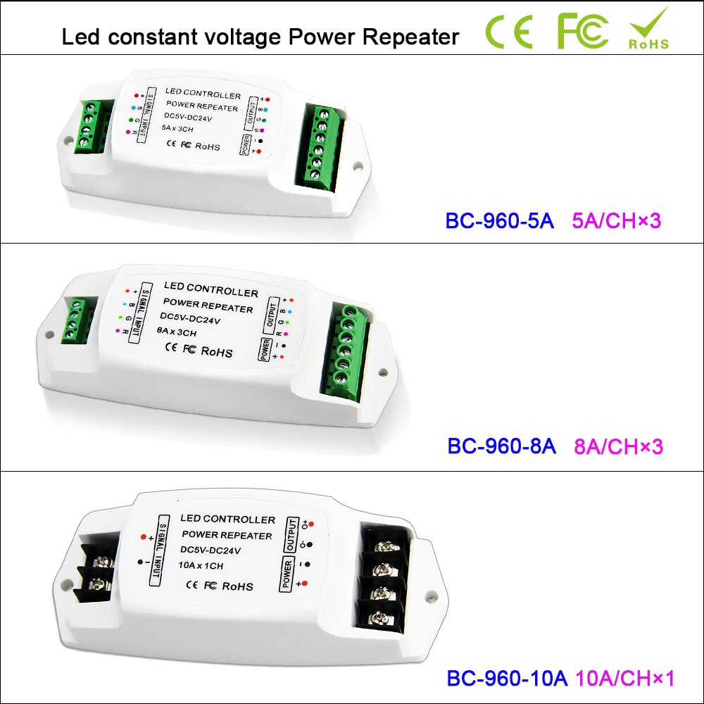 Dc5v-24v led-versterkers, 5a*3ch/8a*3ch/10a*1ch datarepeaters/led rgb/mono-versterkers pwm-versterkers voor ledstripverlichting