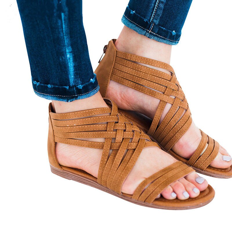 Kvinnor gladiator sandaler korsbundna skor kvinnor retro sandaler strand platta skor