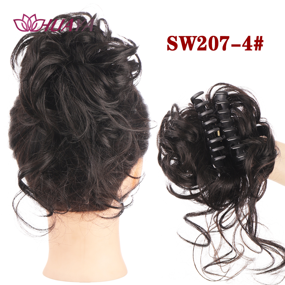 Moño de pelo sintético para mujer, moño desordenado, extensiones de cabello Updo despejadas con Clip de garra, horquillas rizadas, negro y marrón: P4 / 30