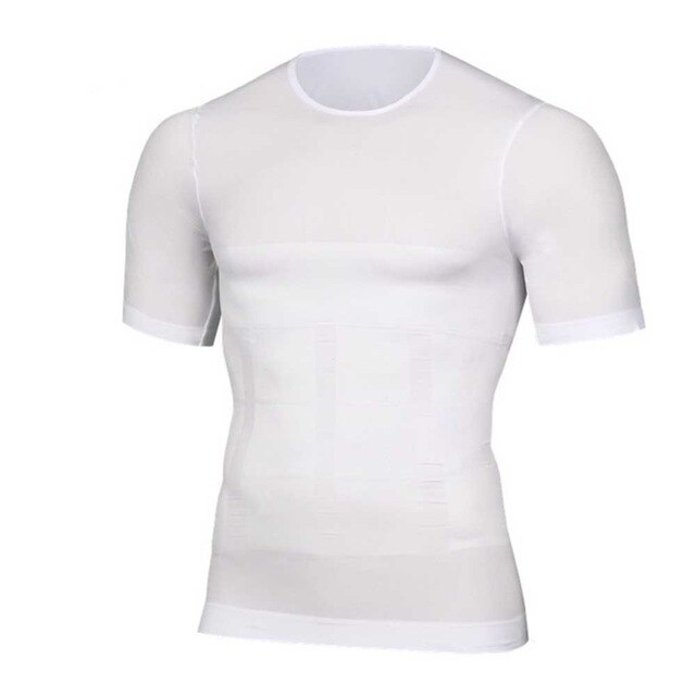 Men's Slimming Body Shaper Corset Shirt Compression Abdomen Tummy Belly Control Running Gym Sports Vest T Shirts Clothing: white with sleeve / XL