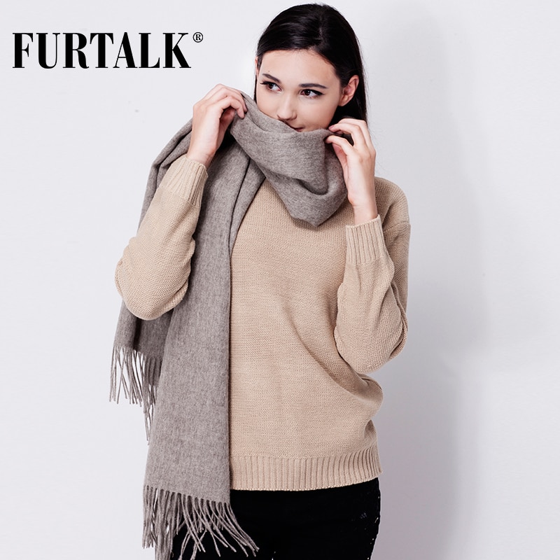 FURTALK 100% bufanda de lana de cordero para mujer Cachemira bufanda de lana Pashmina Bandana invierno otoño bufanda larga Mujer chales foulard femme