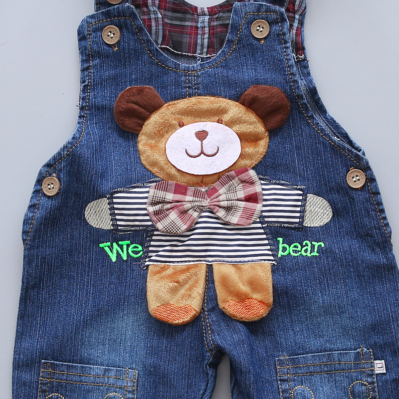 DIIMUU Baby Boys Girls Denim Overalls Children Clothing Patchwork Cartoons Casual Jeanpant Long Trousres Kids Jumpsuits