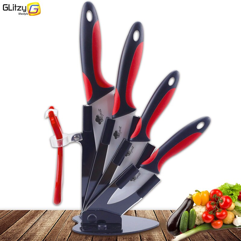 Keramik Messer Küche 3 4 5 6 Zoll Koch Utilityw Halfter Schäler Weiß Zirkonia Klinge Obst Gemüse Kochen Werkzeug 4 stück einstellen: rot Schwarz