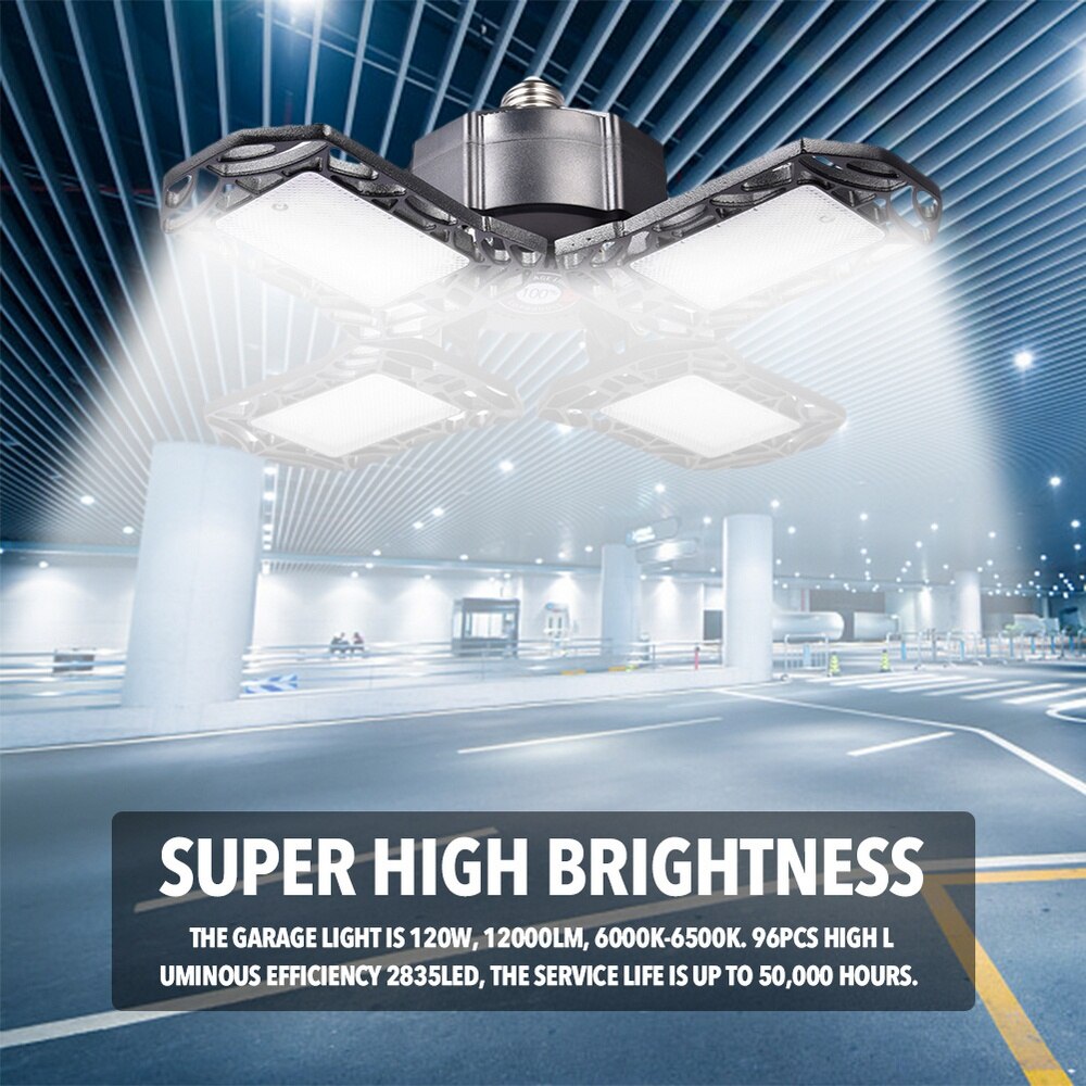 120W LED Garage Light Super Brightness E26 Deformable Ceiling Light Fixture Deform Light for Workshop Warehouse Factory Gym