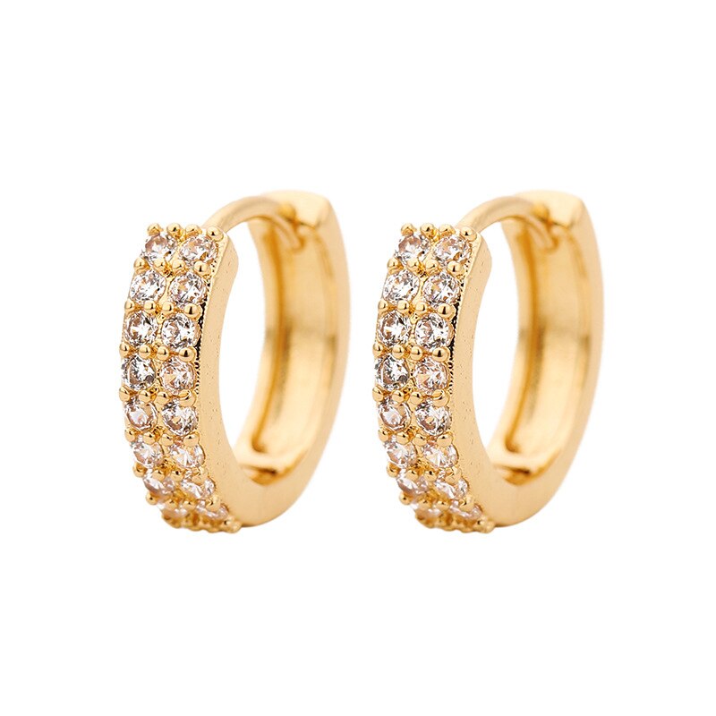 Zwei Ebenen Zirkon Stein Kleine Band Ohrringe Für Frauen Mehrfarbig glänzend Regenbogen Huggies Charme durchbohren Ohrring Schmuck Größe 10mm: Gold-Weiß