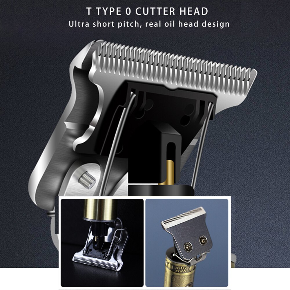 Usb oppladbar outliner hårtrimmer trådløs skallet t-blad hårklipper for menn null gappet detalj barbermaskin barber
