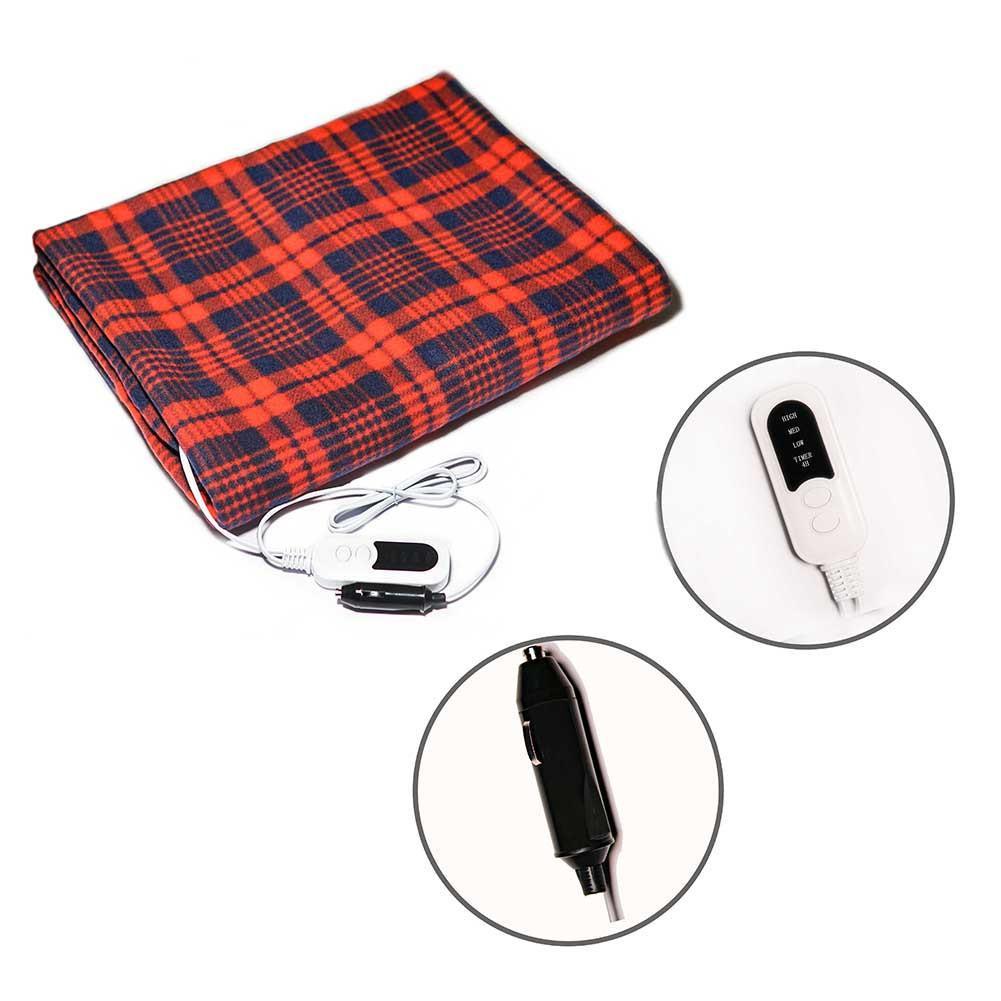 Manta de calefacción del coche multifuncional, manta eléctrica automática de invierno con celosía de 12V, ahorro de energía, temperatura constante y cálida: Rojo