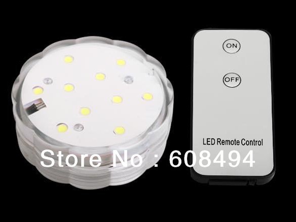 Op batterijen werkende afstandsbediening onderwaterlamp met 10 leds, bruilofts- en feestverlichting, voet, vaas, rc-lamp, waterdichte kaarslamp - wit