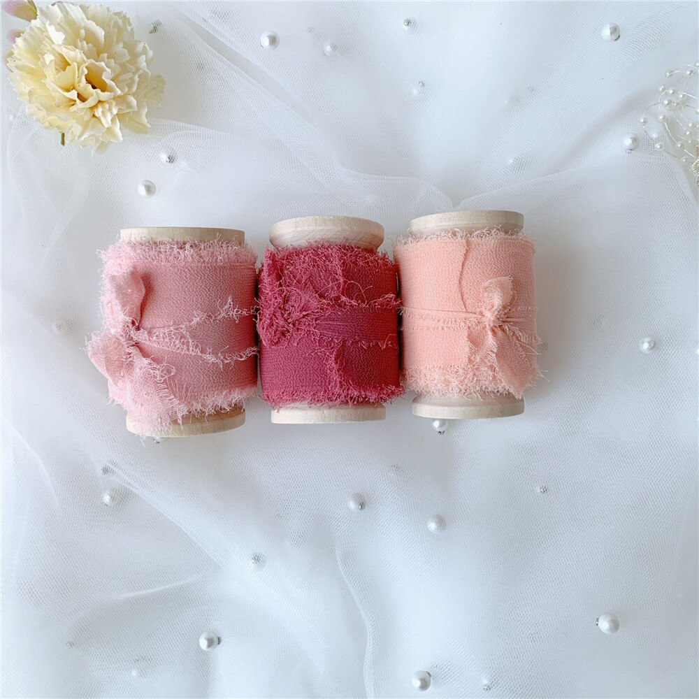 3 Rollen/Set Roll Ins Stijl Handgemaakte Chiffon Verzwakte Randen Zijden Lint Bruiloft Boeket Streamers Fotografie Styling, cadeaupapier: set 8