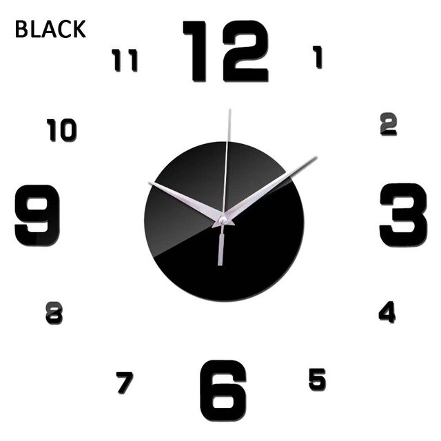 Digital Cool Modern Mirror Wall Clock Wall Clock Sticker Wall Stickers Home Decor Diy Removable Bedroom: Black