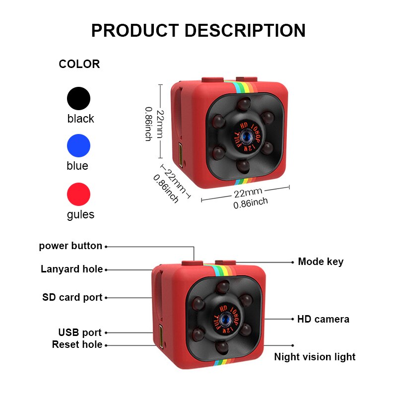 Mörkerseende kamera mini full  hd 1080p mini kamera sport dv video liten kamera  mc47002