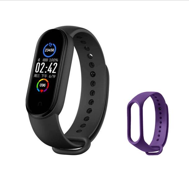 M5 Smart Wristband Sport Smart Bracelet Heart Rate Blood Pressure Bluetooth Call Play Music Heart Rate Monitor Smart Watch: black purple