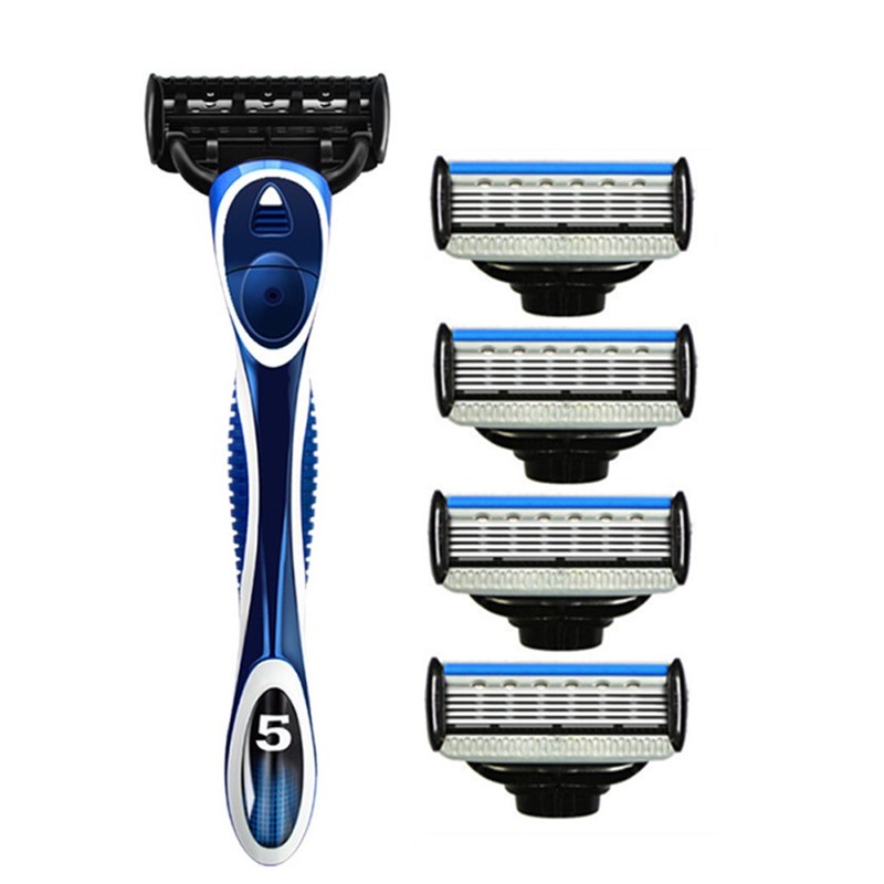 Afeitadora manual clásica, maquinilla de afeitar con cuchilla de 5 capas, cuchilla reemplazable, lavada y reutilizable, maquinilla de afeitar de seguridad para hombres: Oro