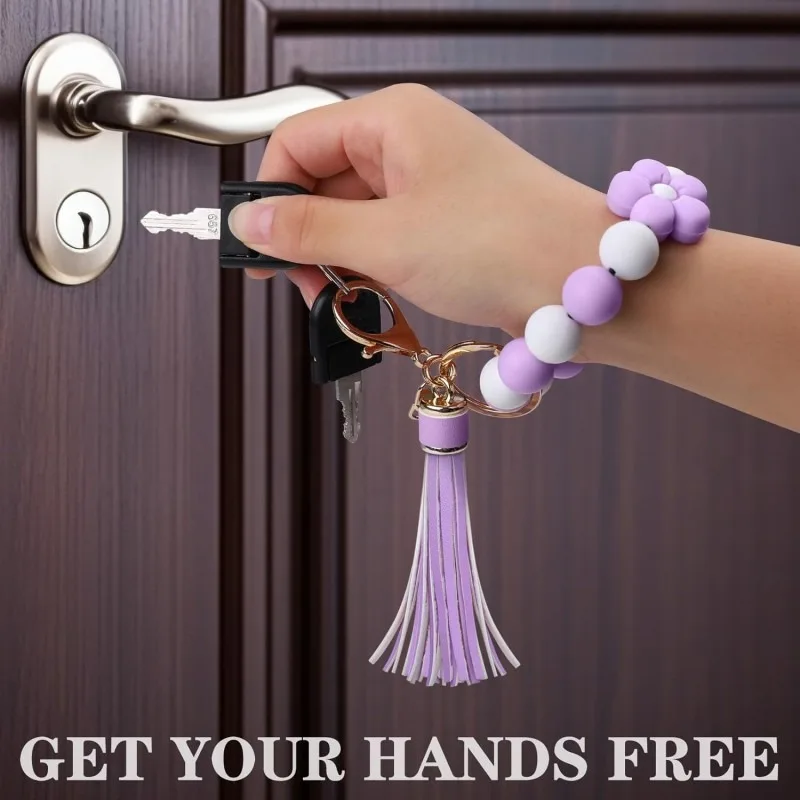 Llavero con cuentas de silicona para hombre y mujer, pulsera con cuentas y borlas para colgar carteras