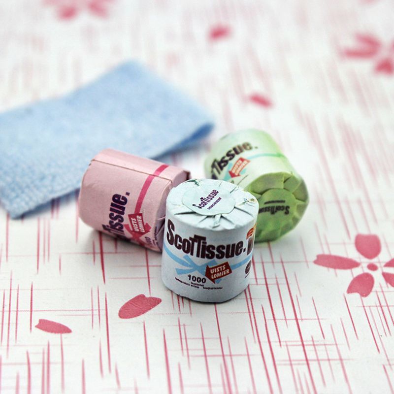 3 Roll of Bathroom Tissue Toilet Paper Miniature Toilet For Dollhouse Cute Miniature Accessory Toy