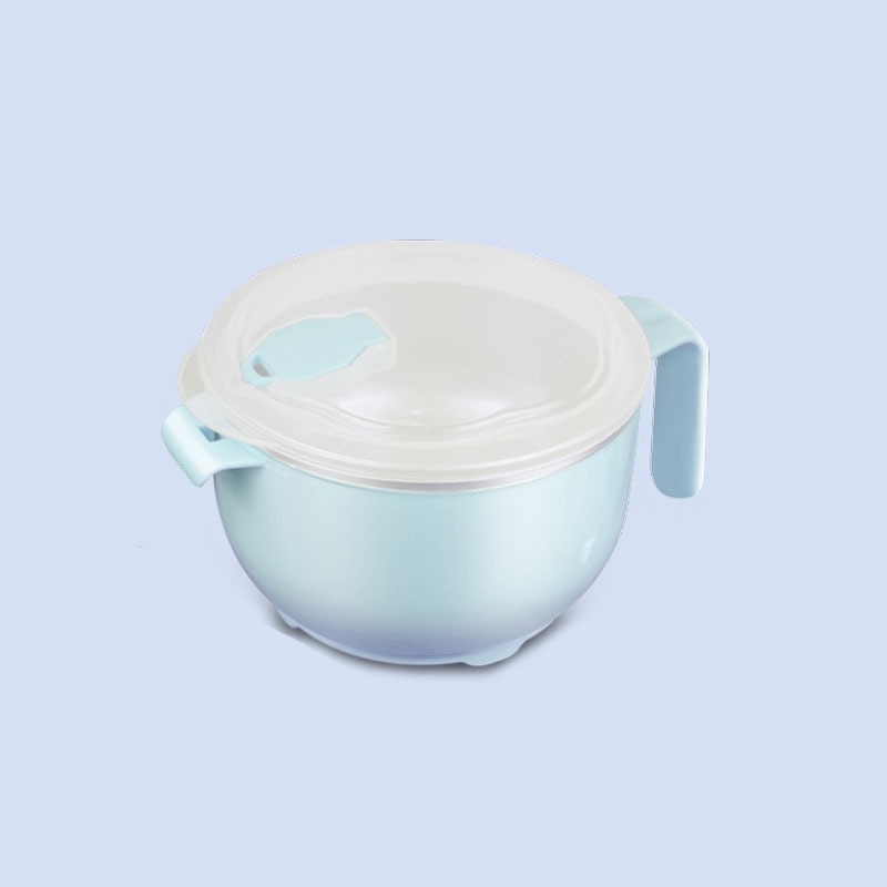 304 Rvs Noodle Kom met Handvat Deksel Lunchbox Rijst Soep Instant Voedsel Container huishoudelijke gebruiksvoorwerp Bento Box 1PC: only bowl blue / 1200ml