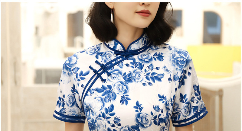 Sheng coco sininen ja valkoinen naisten cheongsam kiinalainen perinteinen mekko qipao 4xl plus koko naisten vaatteet