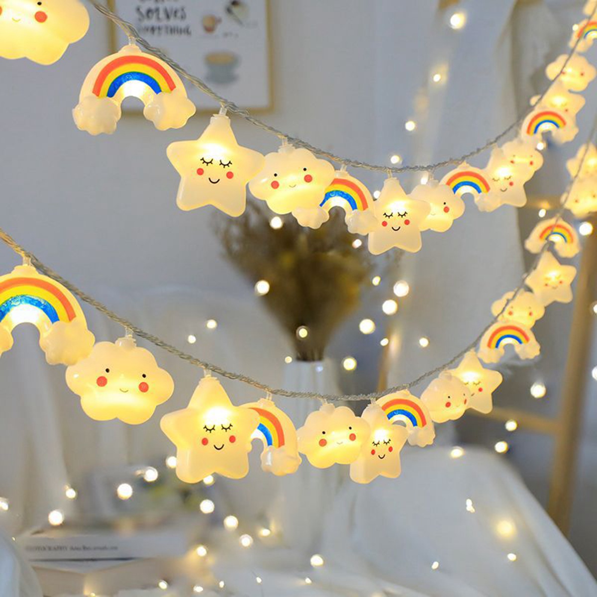1 Pack Regenbogen & Stern & Wolke Lichterketten LED Dekorative Lichterkette Batteriebetriebene Lichter Funkeln Lichter Für Party Schlafzimmer Dekor