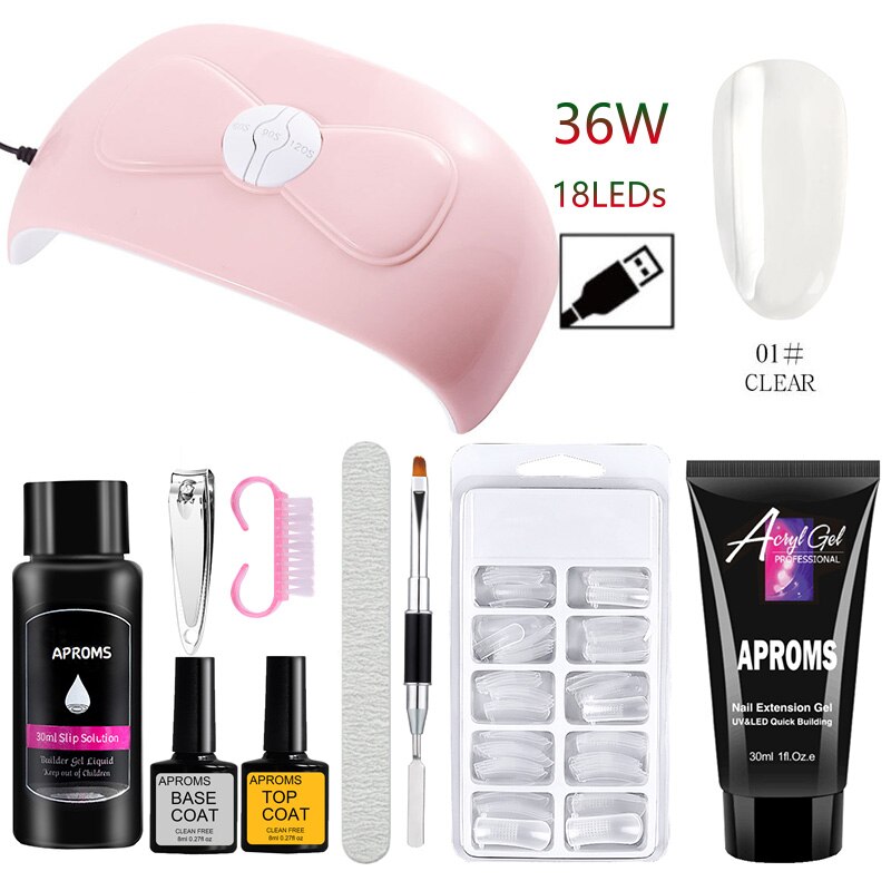 120W UV LED Nail Lamp Kit Poly Nail Gel Kit UV Nail Gel Builder Set Nail Builder Set 30ML UV Gel Manicure Set Extension Nail Kit: Poly Gel 1 X2 set
