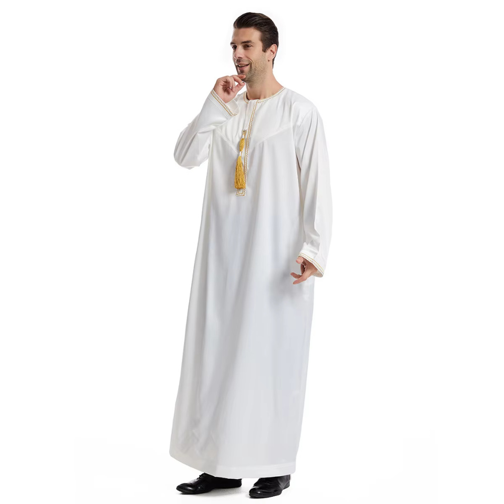 Eid Jurk voor Moslim Mannen Jubba Thobe Heren Abaya Islamitische Eid 2025 Ramadan Lange Gewaad Saudi Musulman Dragen Kaftan Dubai Arabische Jurken: M / WHITE