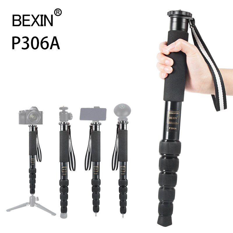 BEXIN P306A Camera Stand Monopod Tripod Travel Photography Aluminum Walking Stick Monopod for Dslr Camera Video