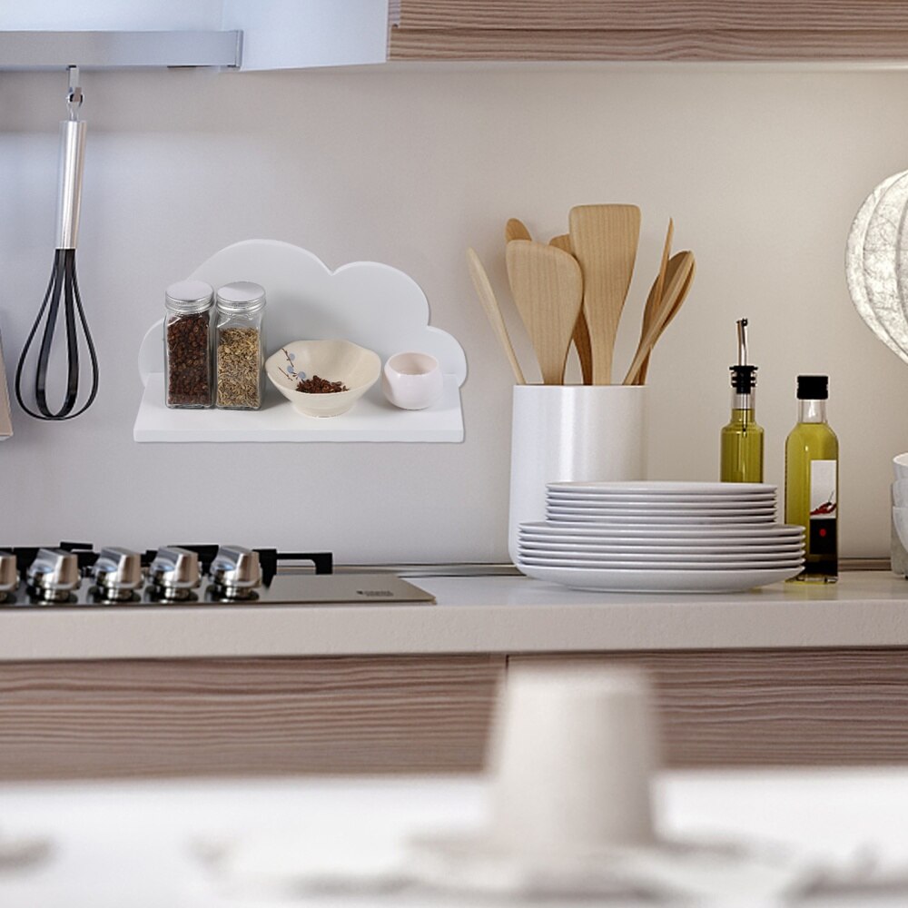 1pc Cloud Shape Floating Shelf Wall Mounted Wood Wall Shelf for Home (White)