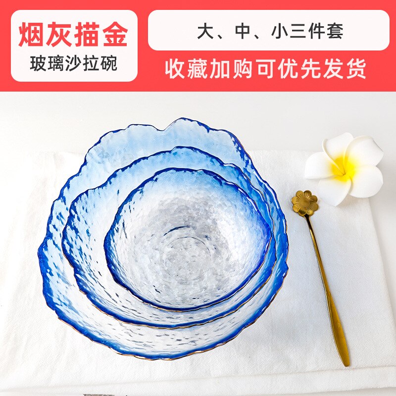 Glazen Slakom Fruitschaal Huishouden Woonkamer Thee Tafel Netto Rood Wastafel Snack Kleur Drie Delige Set: Blue gradient