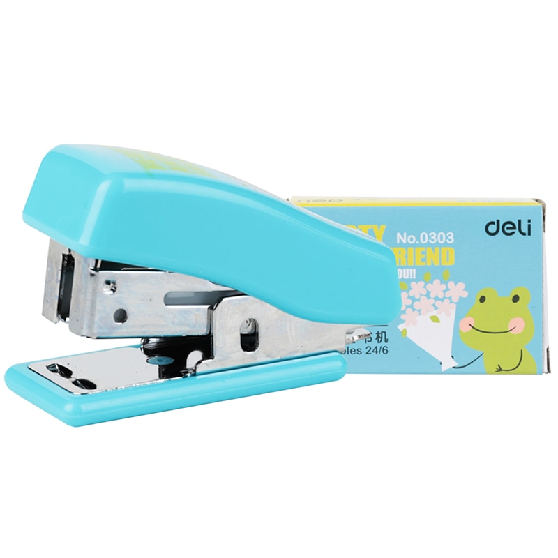 1 st minihäftapparat 24/6 plastpapper kawaii häftapparat papper kontorstillbehör mini tecknad pärm stationär
