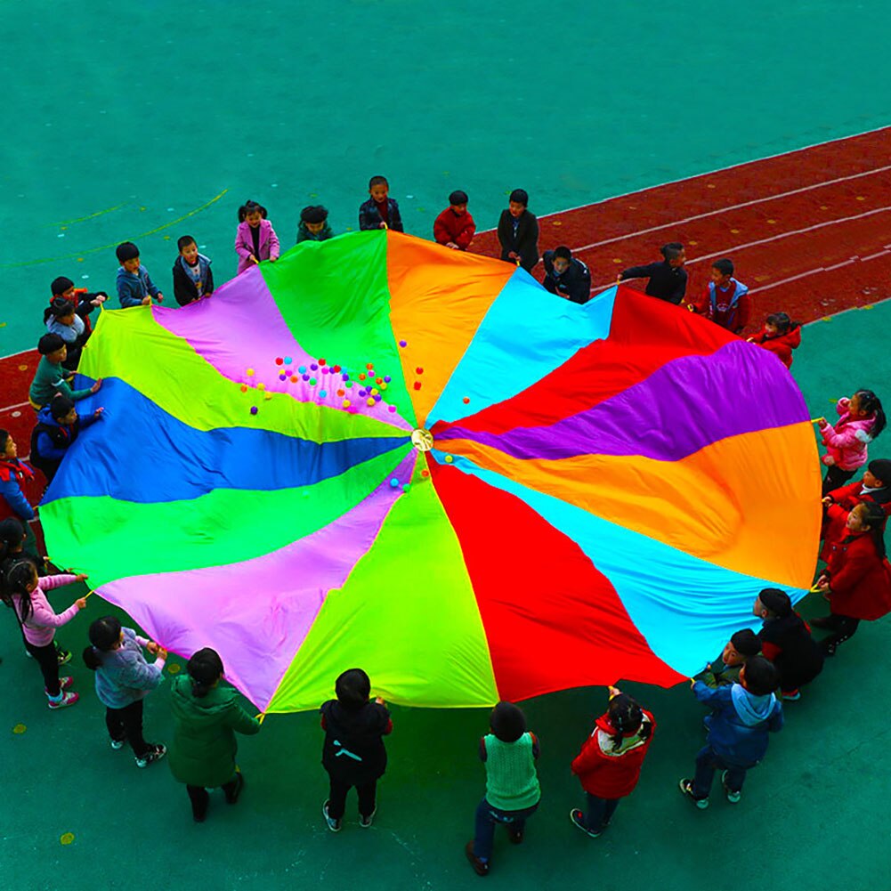 Diameter 2M/3M/3.6M Regenboog Parachute Run Spel Grote Ronde Parachute Voor Kinderen Met Handgrepen educatief Teamwork Spel Voor Kinderen