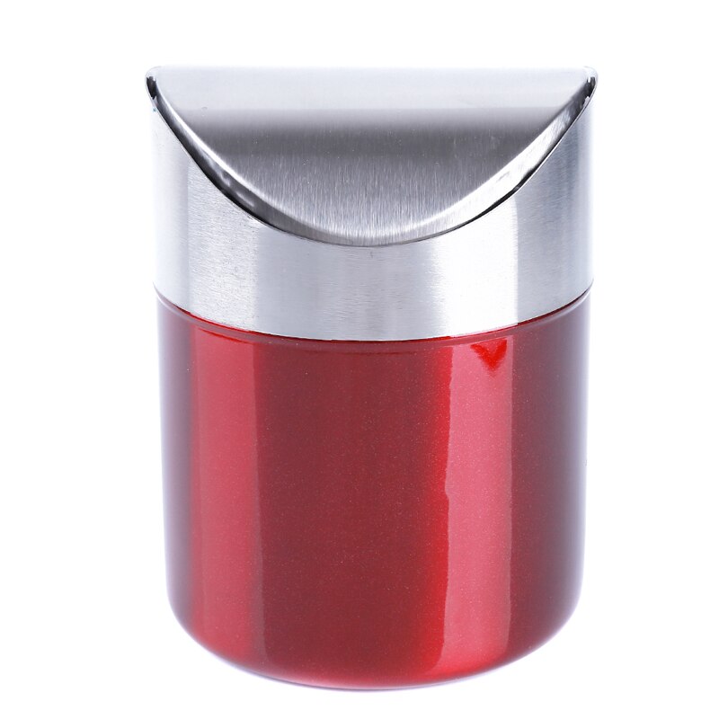 4 Colors Stainless Steel Mini Car Rubbish Bin Detachable Rolling Cover Dust Trash Bin Desktop Trash Bin Home Office Trash Can