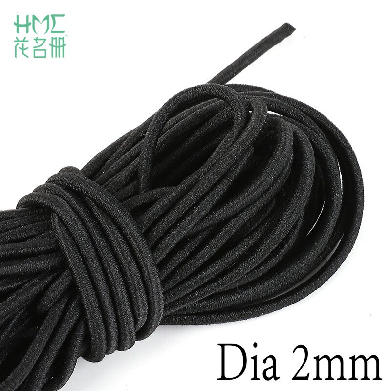 2m/ tasker 1/1.5/2/2.5/3/4/5mm sort rund tråd ledning elastisk bånd elastisk reb gummibånd elastisk line gør-det-selv sytilbehør: 2mm